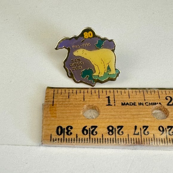 Vtg 1996 80 year Anniversary San Diego Zoo Enamel Pin Polar Bear Purple Gold - Picture 1 of 9